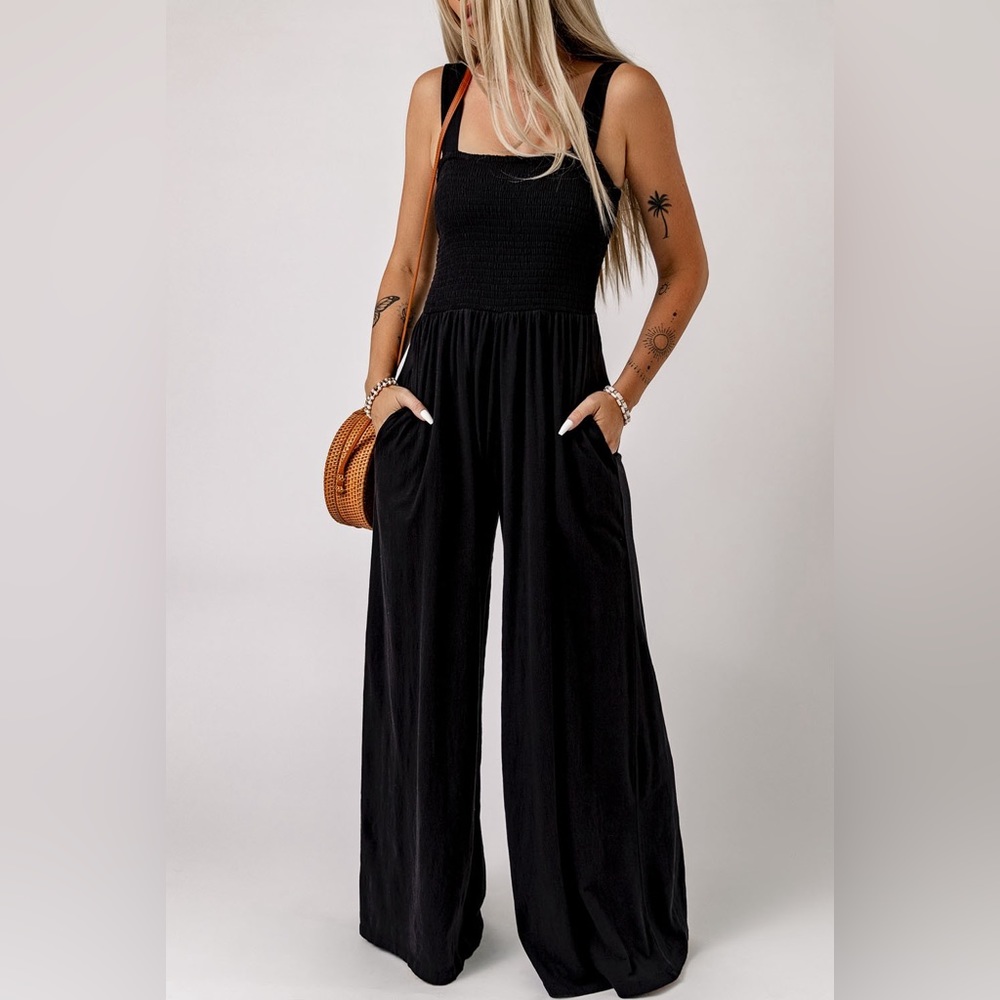 Black Smocked Top Tank Jumpsuit